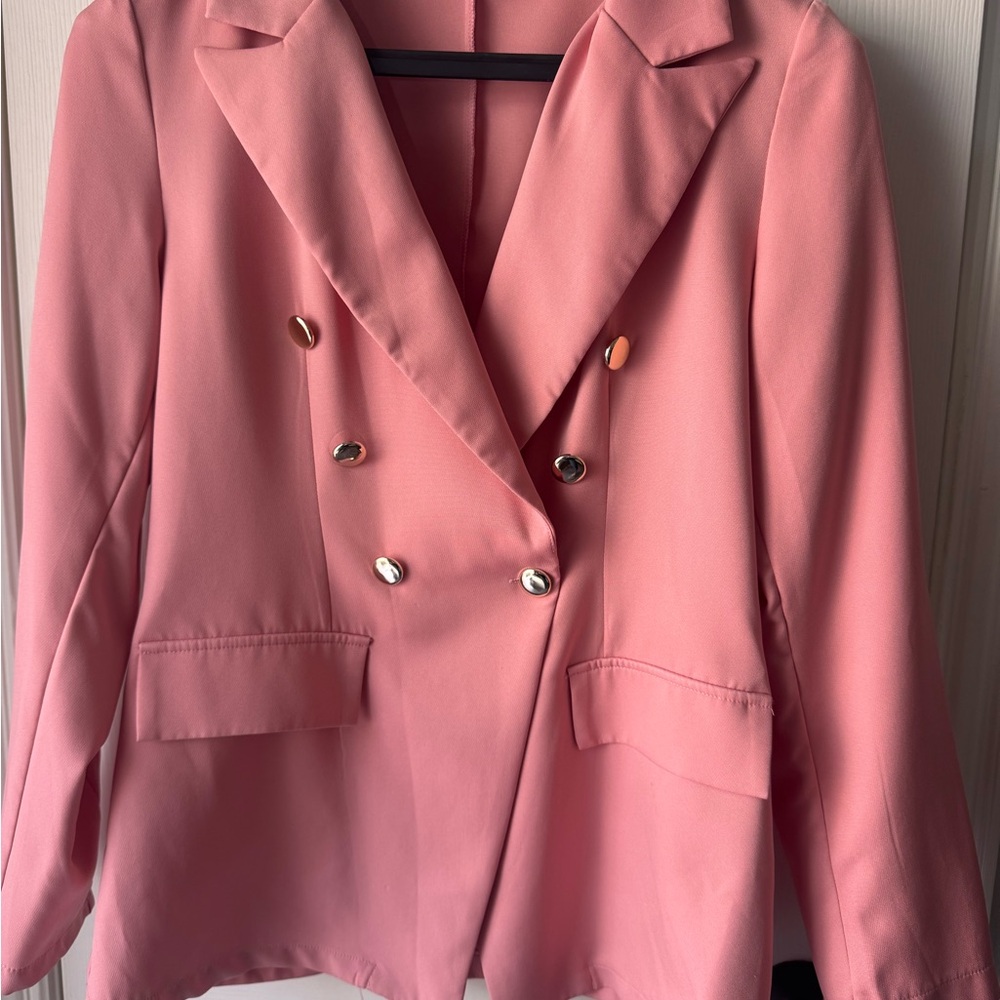 Chic Double-Breasted Pink Women's Blazer